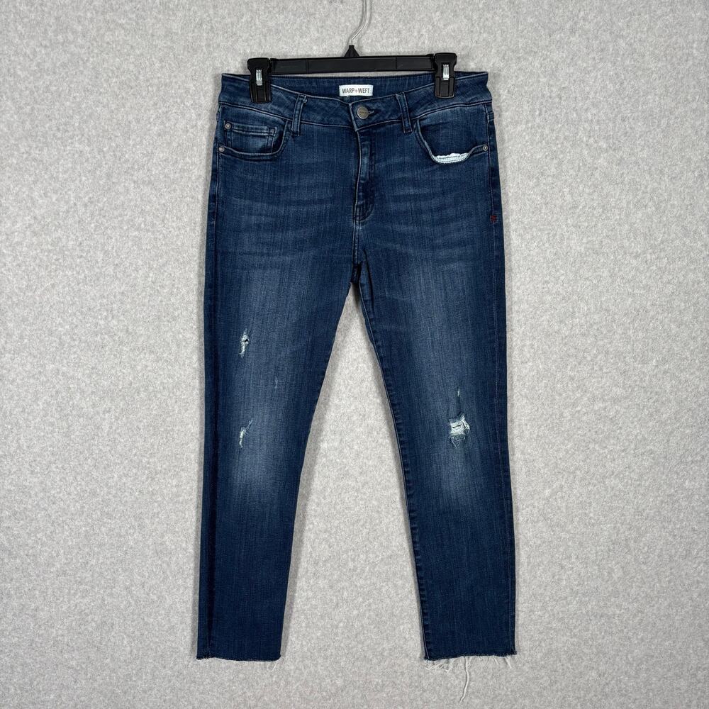 Warp Weft Jeans Womens 29x28 Ankle Raw Frayed Hem Skinny Anderson Holes Stretch